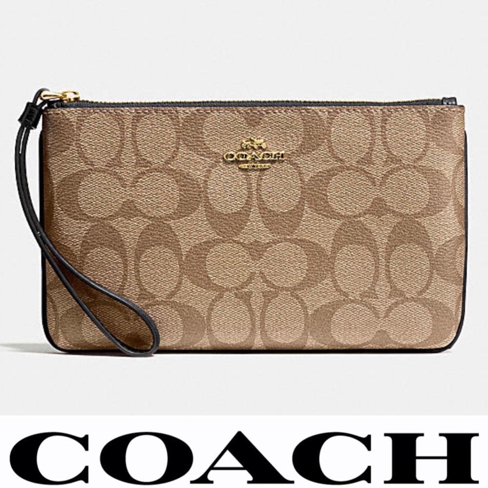 COACH LARGE WRISTLET IN SIGNATURE CANVAS KHAKI/BL - Picture 1 of 16